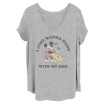 Disney's Mickey Mouse & Pluto Juniors' Plus Size I Just Want To Hang With My Dog Graphic Tee