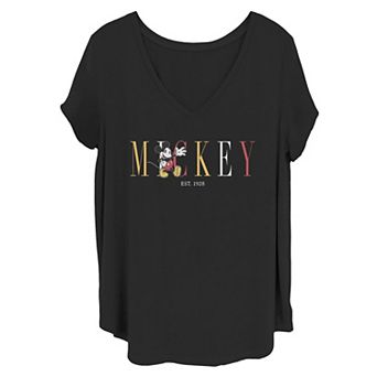 Disney's Mickey Mouse Juniors' Plus Size Waving Colorful Letters V-Neck Graphic Tee