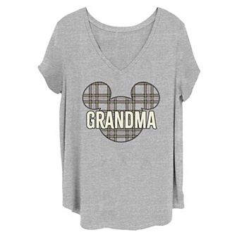 Disney's Mickey Mouse Juniors' Plus Size Plaid Grandma Graphic Tee