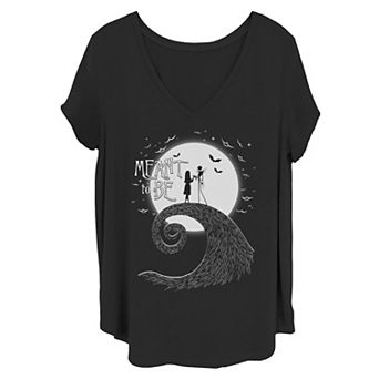 Disney's The Nightmare Before Christmas Juniors' Plus Size Jack And Sally V-Neck Graphic Tee