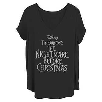 Disney's The Nightmare Before Christmas Juniors' Plus Size Logo V-Neck Graphic Tee