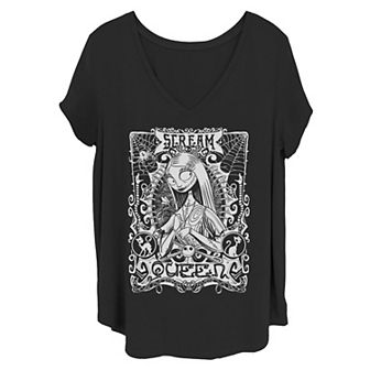 Disney's The Nightmare Before Christmas Juniors' Plus Size Sally Scream Queen V-Neck Graphic Tee