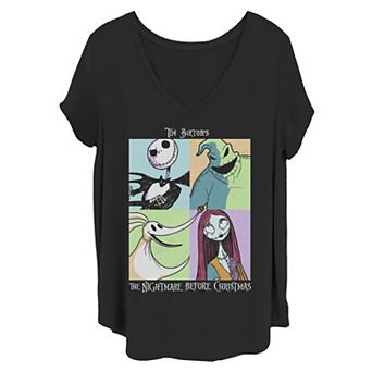 Disney's The Nightmare Before Christmas Juniors' Plus Size Characters Boxes V-Neck Graphic Tee
