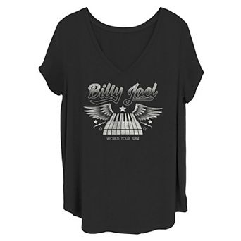 Juniors's Plus Size Billy Joel Piano Wings World Tour 1984 V-Neck Graphic Tee