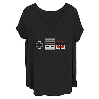 Juniors' Plus Nintendo NES Controller V-Neck Graphic Tee