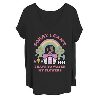 Juniors' Plus Animal Crossing "Sorry I Can't I Have To Water My Flowers" V-Neck Graphic Tee