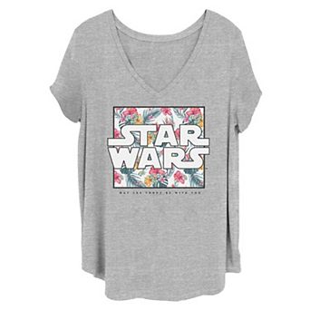 Juniors' Plus Size Star Wars May The Force Be With You Floral Box Logo Graphic Tee
