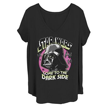 Juniors' Plus Star Wars Darth Vader "Come To The Dark Side" Neon V-Neck Graphic Tee
