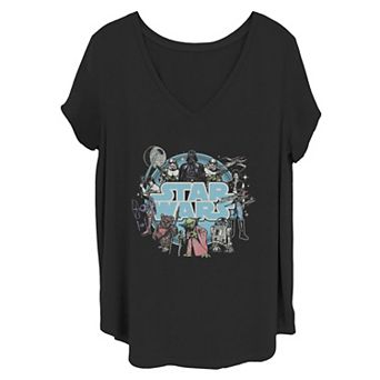 Juniors' Plus Star Wars Empire Strikes Back Episode V Heroes and Villains Logo V-Neck Graphic Tee