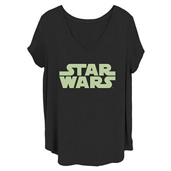 Juniors' Plus Star Wars Green Logo V-Neck Graphic Tee