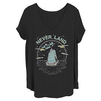 Disney's Peter Pan Juniors' Plus Fly To Never Land Ship Line Art V-Neck Graphic Tee