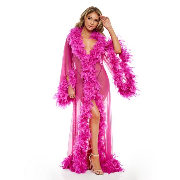 Plus Size Oh La La Cheri Long Faux Feather Robe LK 10973X