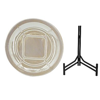 A&B Home Shelby Iridescent Glaze Ceramic Charger Plate & Stand Table Decor