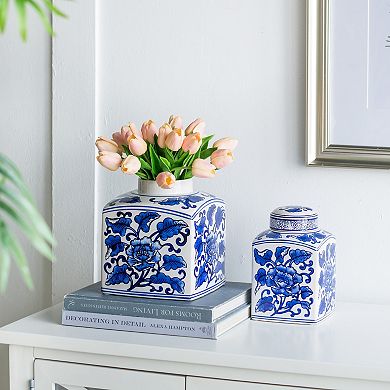 A&B Home Hand Painted Square Canister Table Decor