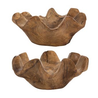 A&B Home Teak Curved Bowls 2 pc Set