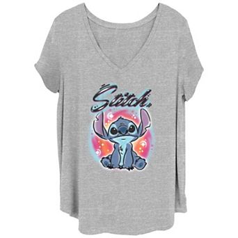 Disney's Lilo & Stitch Juniors' Plus Size Airbrushed Stitch Graphic Tee
