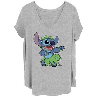 Disney's Lilo & Stitch Juniors' Plus Size Hawaiian Skirt Stitch Graphic Tee