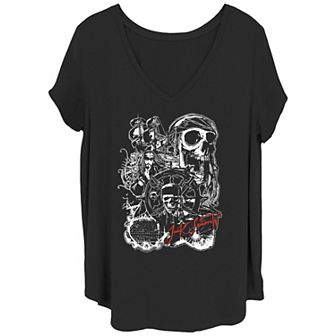 Disney's Pirates Of The Caribbean Jack Sparrow Juniors' Plus Size Pirate Symbols Graphic Tee