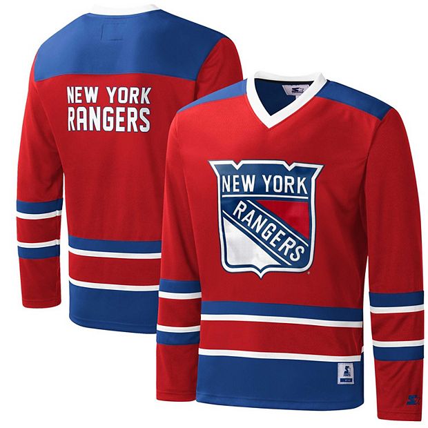 Starter Men's Red, Royal New York Rangers Cross Check Jersey V-Neck Long  Sleeve T-shirt