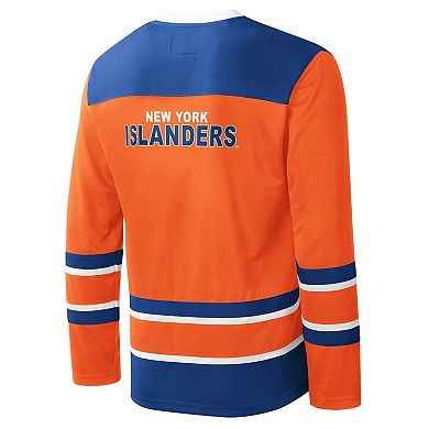 Men's Starter Orange/Royal New York Islanders Cross Check Jersey V-Neck Long Sleeve T-Shirt