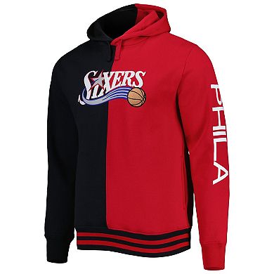 Men's Mitchell & Ness Black/Red Philadelphia 76ers Big & Tall Hardwood Classics Split Pullover Hoodie