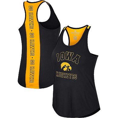 Women's Colosseum Black Iowa Hawkeyes 10 Days Racerback Scoop Neck Tank Top