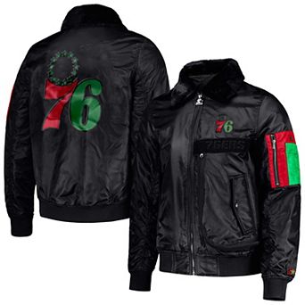 Men's Starter x Ty Mopkins Black Philadelphia 76ers Black History Month Satin Full-Zip Jacket