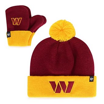 Toddler '47 Burgundy/Gold Washington Commanders Bam Bam Cuffed Knit Hat with Pom & Mittens Set