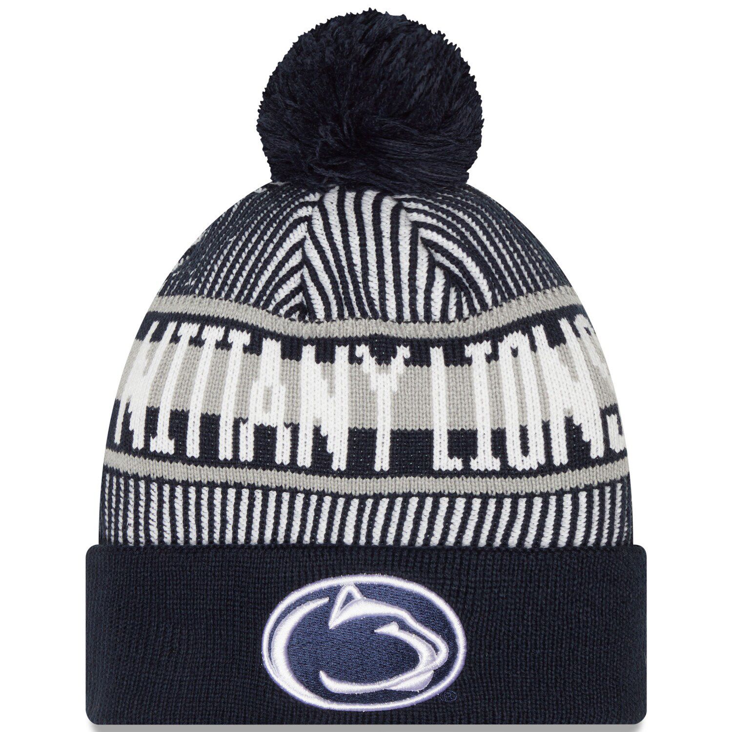 Men's New Era Navy Penn State Nittany Lions Logo Striped Cuff Knit Hat ...