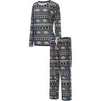 Women's Concepts Sport Black Iowa Hawkeyes Holiday Long Sleeve T-Shirt and Pants Sleep Set