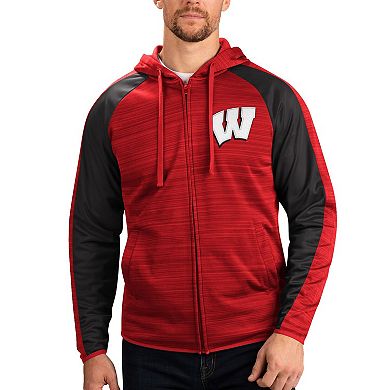 Men's G-III Sports by Carl Banks Red Wisconsin Badgers Neutral Zone Raglan Full-Zip Track Jacket Hoodie