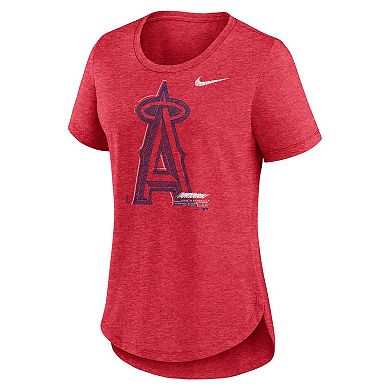 Women's Nike Heather Red Los Angeles Angels Touch Tri-Blend T-Shirt