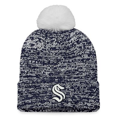 Women's Fanatics Branded Deep Sea Blue Seattle Kraken Glimmer Cuffed Knit Hat with Pom