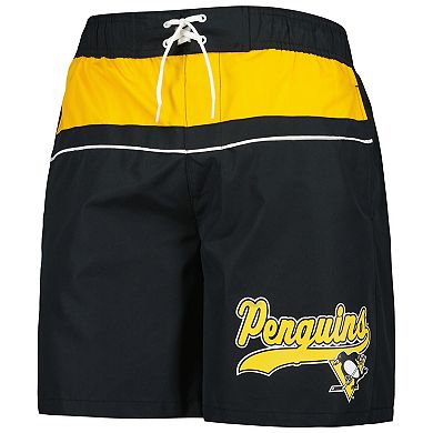 Men's Starter Black Pittsburgh Penguins Freestyle Volley Swim Shorts