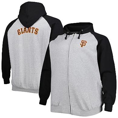 Men's Heather Gray/Black San Francisco Giants Big & Tall Raglan Hoodie Full-Zip Sweatshirt