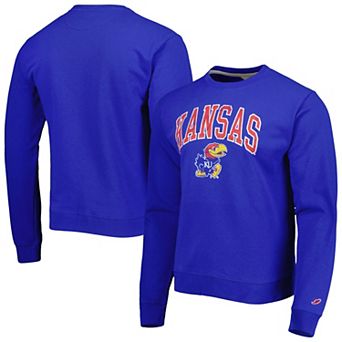 Men's League Collegiate Wear Royal Kansas Jayhawks 1965 Arch Essential Fleece Pullover Sweatshirt