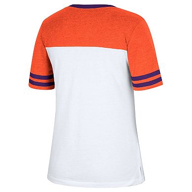 Women's Colosseum White/Orange Clemson Tigers Frost Yourself Notch Neck T-Shirt