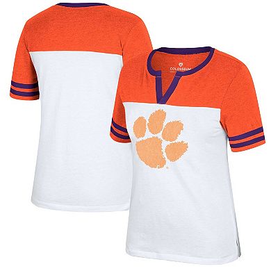 Women's Colosseum White/Orange Clemson Tigers Frost Yourself Notch Neck T-Shirt