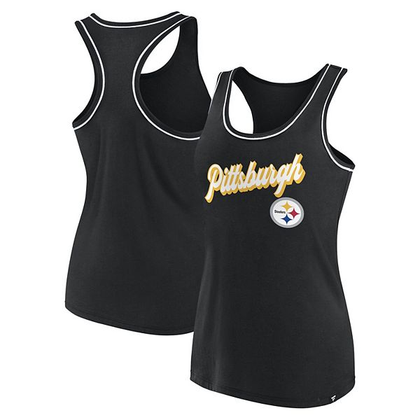 Women's Fanatics Branded Black Pittsburgh Steelers Wordmark Logo Racerback  Scoop Neck Tank Top