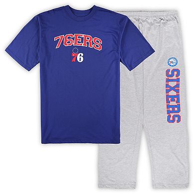 Men's Concepts Sport Royal/Heather Gray Philadelphia 76ers Big & Tall T-Shirt and Pajama Pants Sleep Set