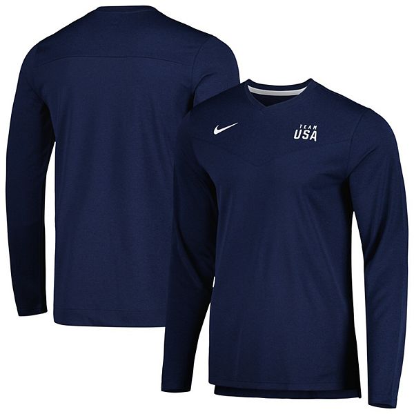 Men's Nike Navy Team USA Coaches Performance Long Sleeve V-Neck T-Shirt