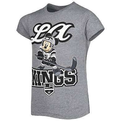 Girls Youth Heather Gray Los Angeles Kings Mickey Mouse Go Team Go T-Shirt