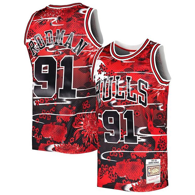 Mitchell & Ness Chicago Bulls mesh v-neck t-shirt in red