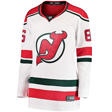 Women's Fanatics Branded Jack Hughes White New Jersey Devils 2022/23 Heritage Premier Breakaway Jersey