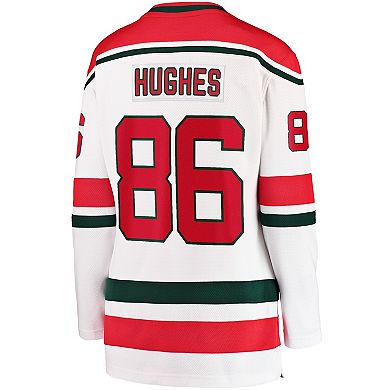 Women's Fanatics Branded Jack Hughes White New Jersey Devils 2022/23 Heritage Premier Breakaway Jersey