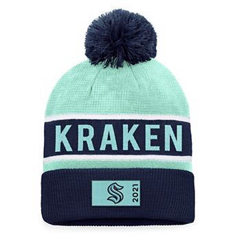 Men's Fanatics Branded Deep Sea Blue/Light Blue Seattle Kraken Authentic Pro Rink Cuffed Knit Hat with Pom