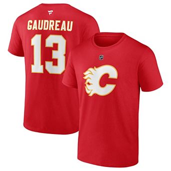Men's Fanatics Branded Johnny Gaudreau Red Calgary Flames Authentic Stack Player Name & Number T-Shirt