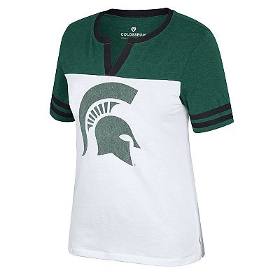 Women's Colosseum White/Heather Green Michigan State Spartans Frost Yourself Notch Neck T-Shirt