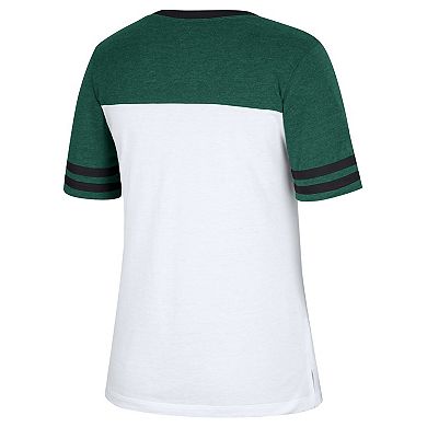 Women's Colosseum White/Heather Green Michigan State Spartans Frost Yourself Notch Neck T-Shirt