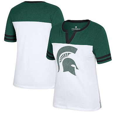 Women's Colosseum White/Green Michigan State Spartans Frost Yourself Notch Neck T-Shirt